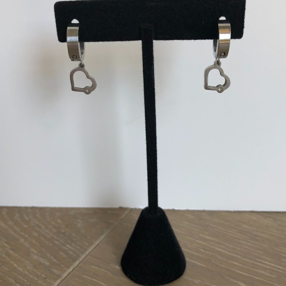 Industrial Inspired Two Tone Metal Keepers w Hoop + Heart Earrings Size OS